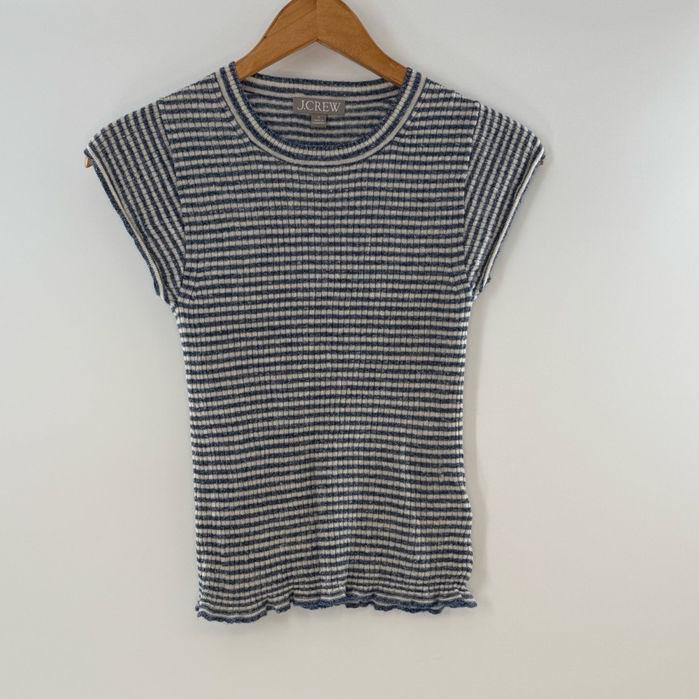 J.Crew Cap-sleeve Sweater-Tee Blue & White Stripe Linen Blend Size Small